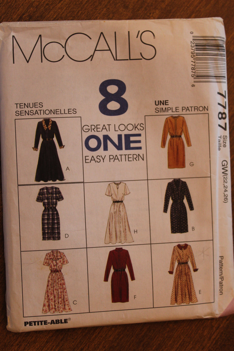 McCalls 7787, Misses Dresses, Uncut Sewing  Pattern