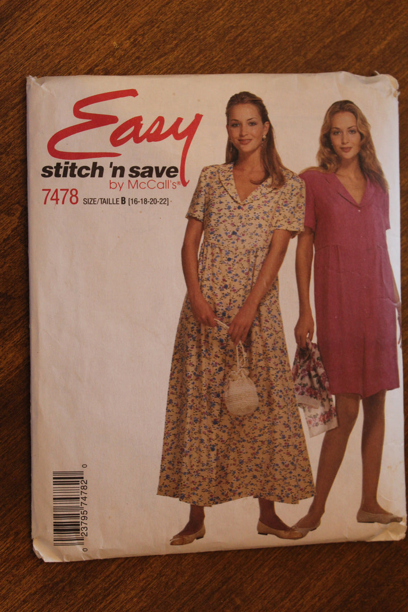 McCalls Stitch n Save 7478, Misses Dresses, Roomper, Uncut Sewing Pattern