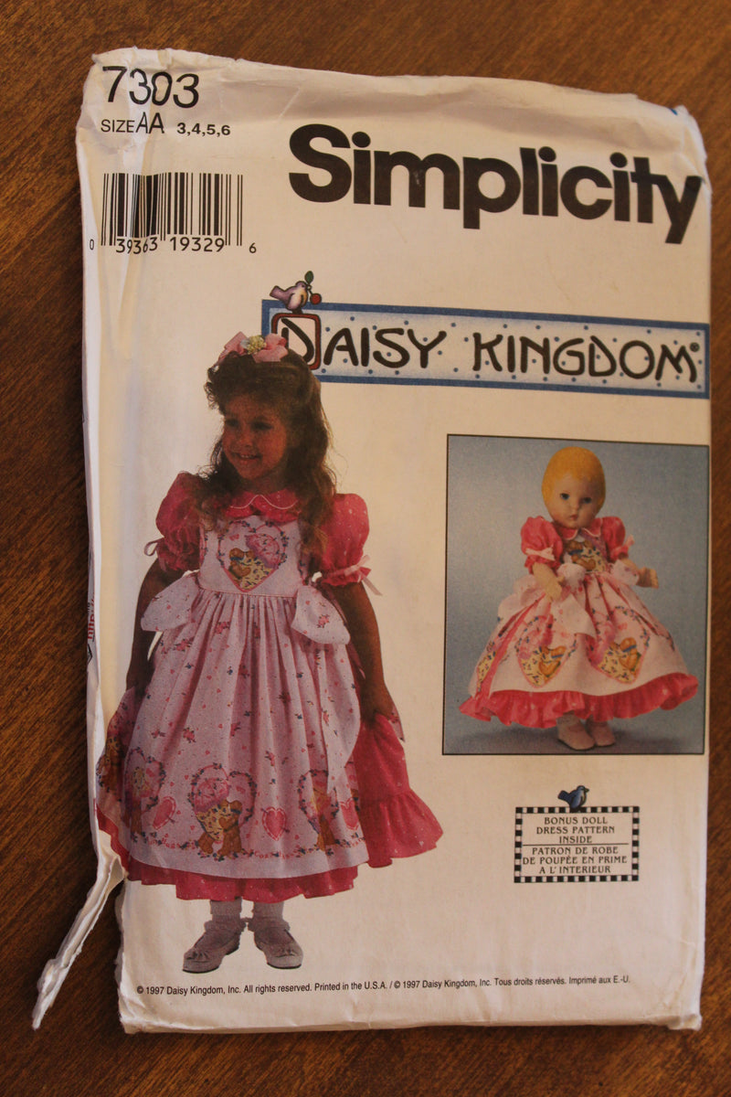 Simplicity 7303, Girls Dresses, Pinafore, Doll Dress, Uncut Sewing Pattern