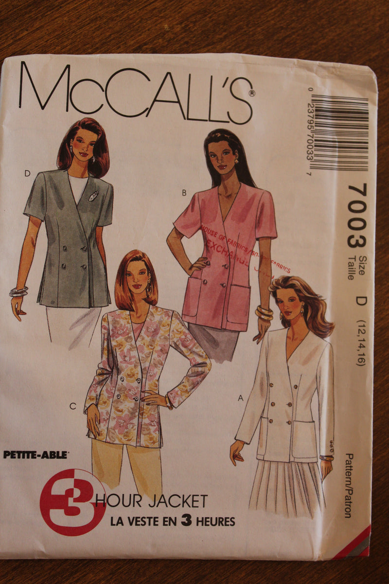 McCalls 7003, Misses Jackets or Tops, Uncut Sewing Pattern