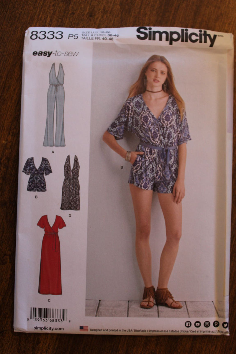 Simplicity 8333, Misses Dresses and Jumpsuit, Knits, Uncut Sewing Pattern