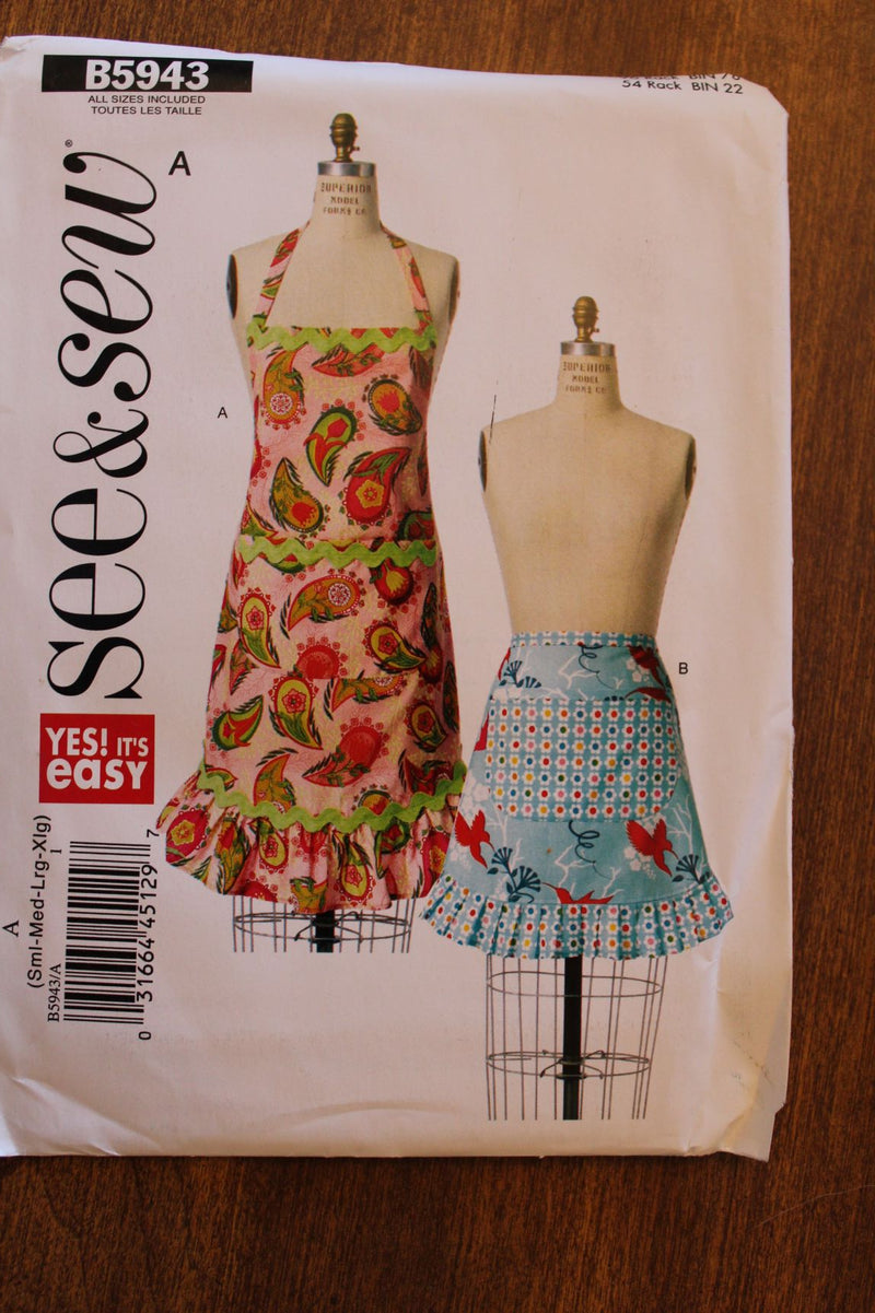 Butterick See and Sew B5943, Misses Aprons, Uncut Sewing Pattern