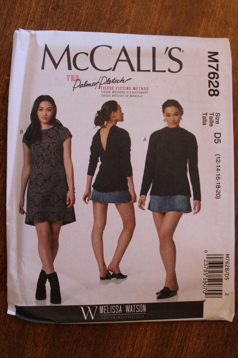 McCalls M7628, Misses Top, Dress, Uncut Sewing Pattern, Sz Varies
