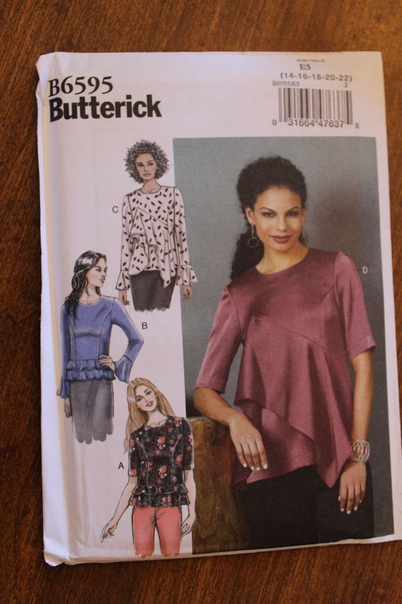 Butterick B6595, Misses Tops, Uncut Sewing Pattern, Sz Varies