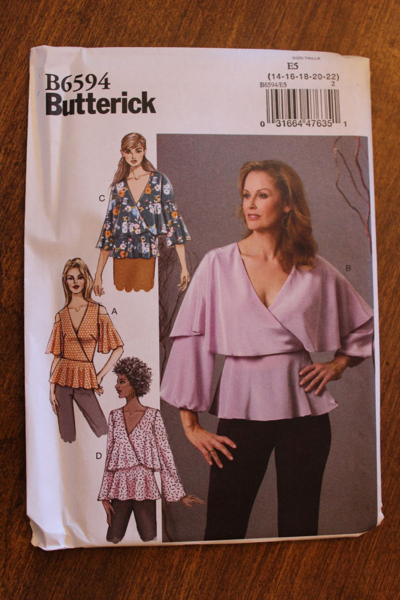 Butterick B6594, Misses Tops, Uncut Sewing Pattern, Sz Varies
