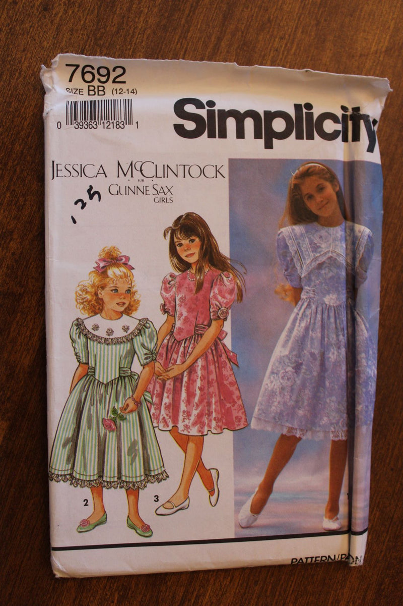 Simplicity 7692, Girls Dresses, Jessica McClintock, Gunne Sax, Uncut Sewing Pattern