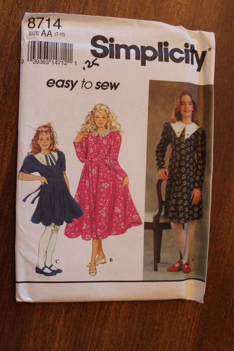 Simplicity 8714, Girls Dresses, Uncut Sewing Pattern