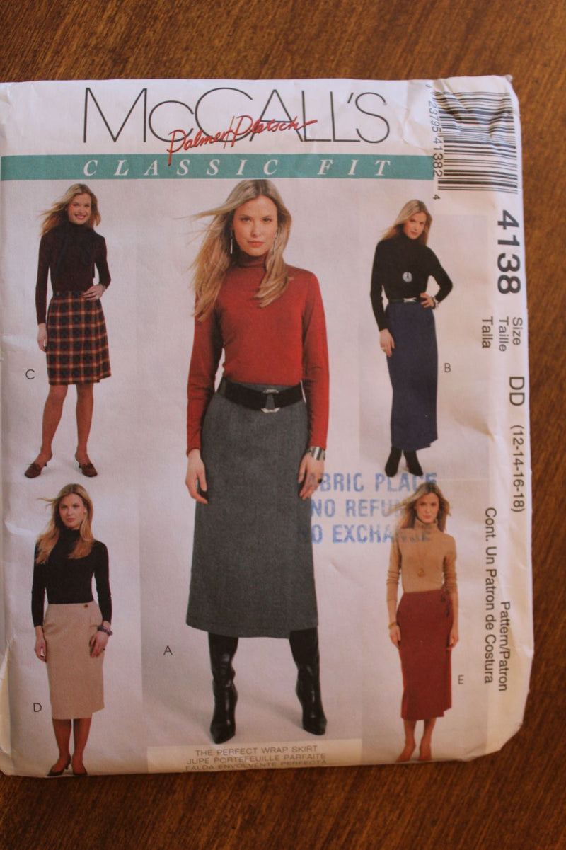 McCalls 4138, Misses Skirts, Lined, Wrap Style, Uncut Sewing Pattern