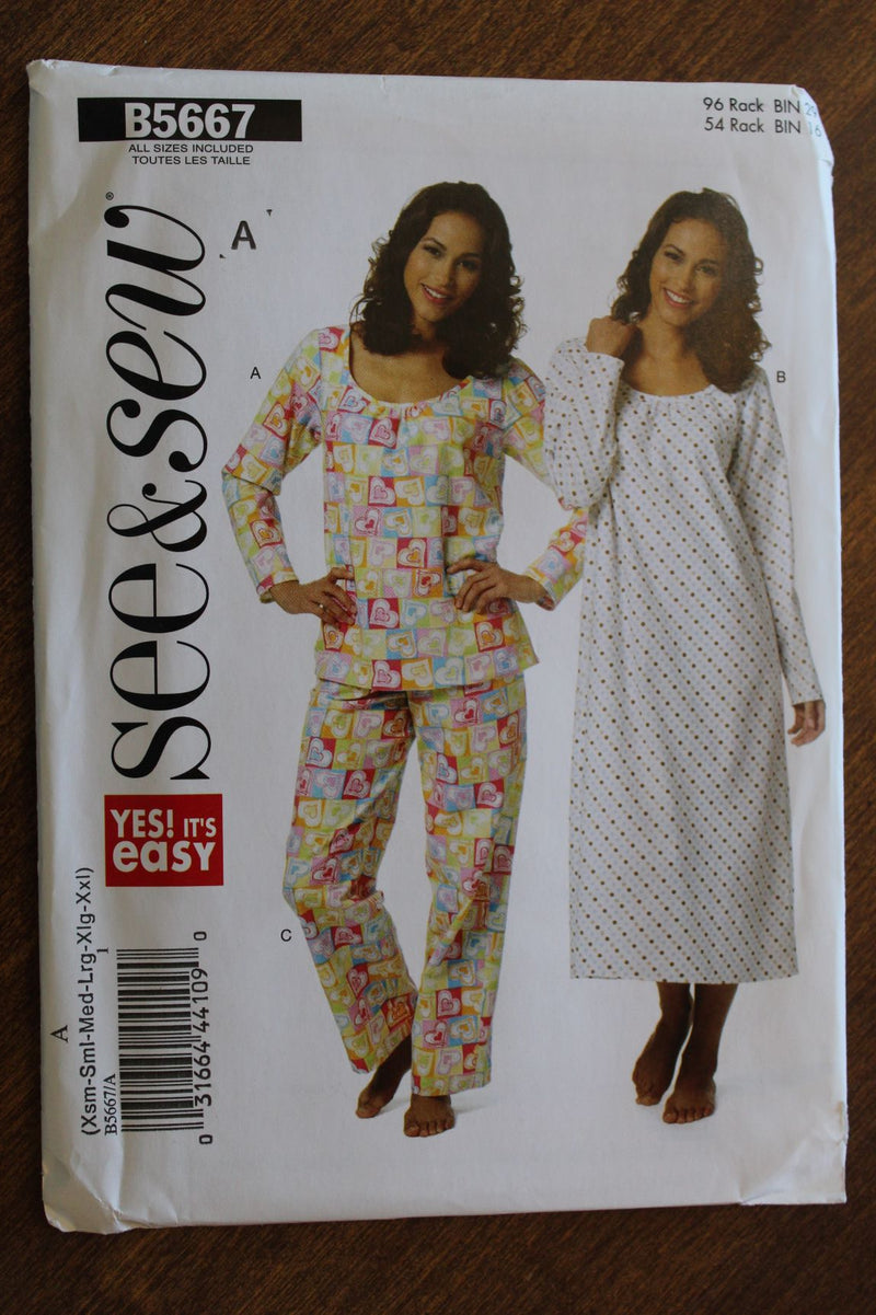 Butterick See and Sew B5667, Misses Sleepwear, Uncut Sewing Pattern
