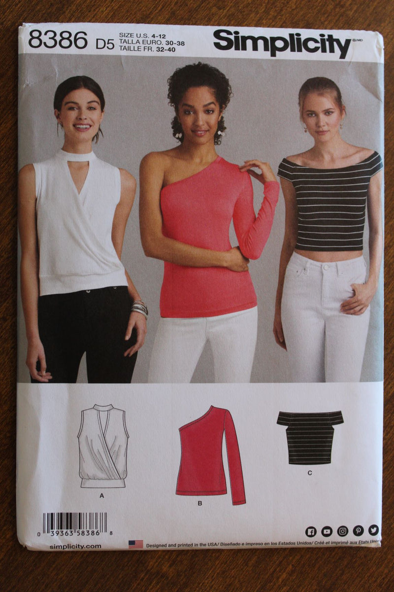 Simplicity 8386, Misses Tops, Knit Tops, Pullover, Uncut Sewing Pattern