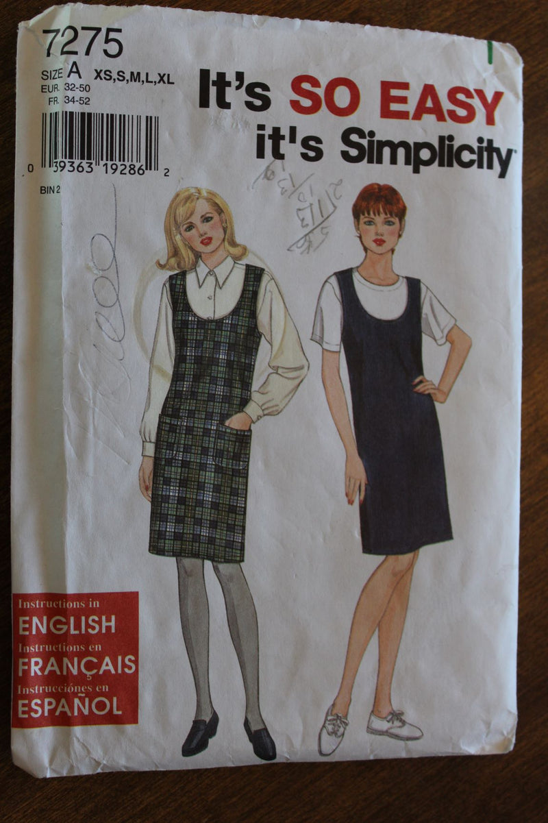 Simplicity 7275, Misses Jumpers, Dresses, Uncut Sewing Pattern