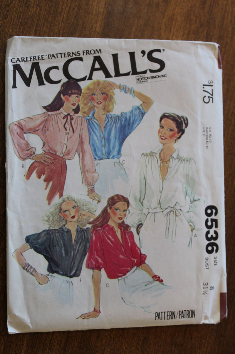 McCalls 6536, Misses Blouses, Uncut Sewing Pattern