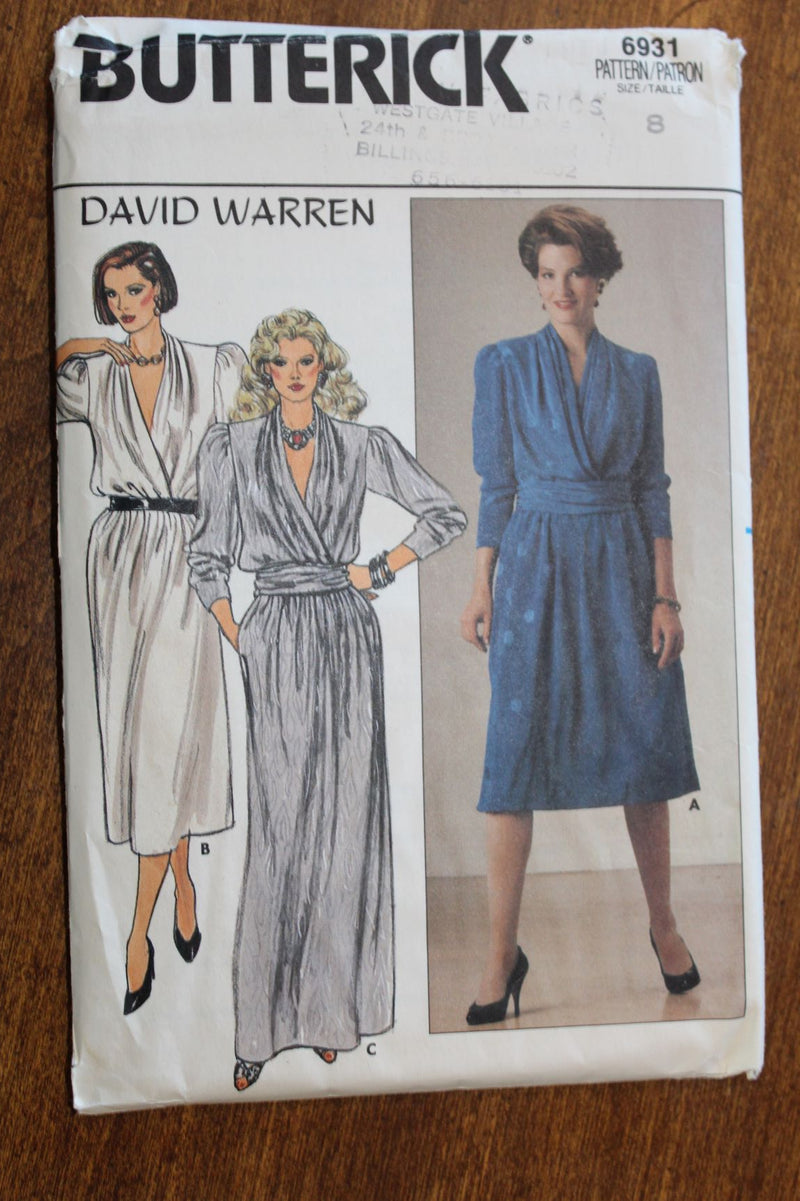 butterick 6931, Misses Dresses, Evening Wear, Uncut Sewing Pattern