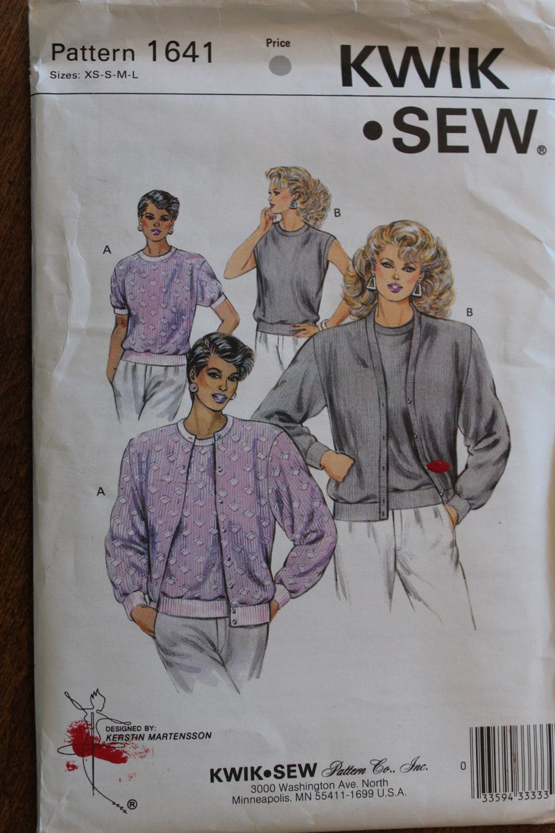 Kwik Sew 1641, Misses Knit Tops and Cardigans, Sealed, Uncut Sewing Pattern