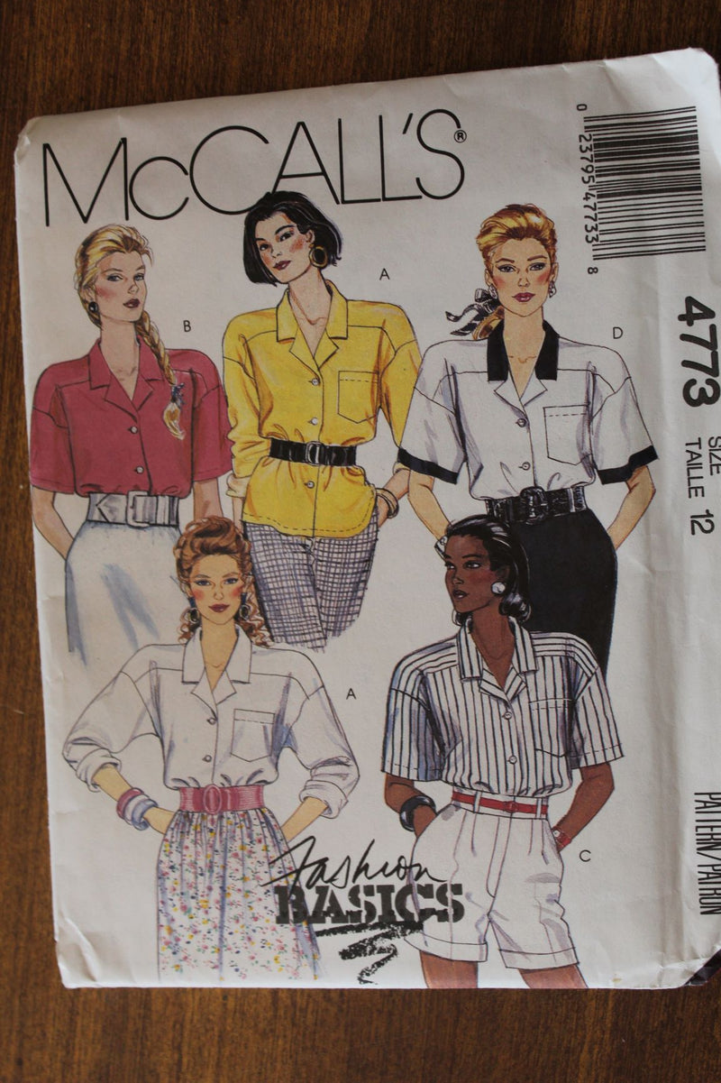 McCalls 4773, Misses Shirts, Blouses, Tops, Uncut Sewing Pattern