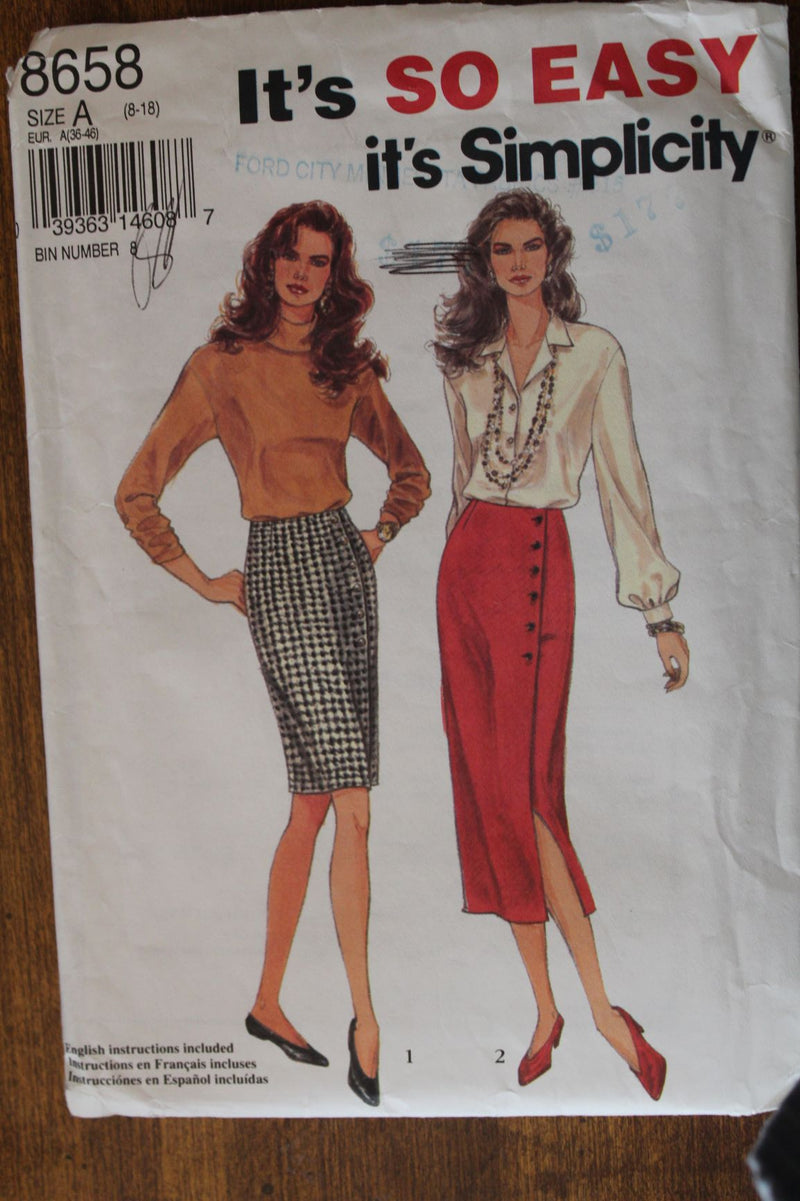 Simplicity 8658, Misses Skirts, Wrap Style, Uncut Sewing Pattern