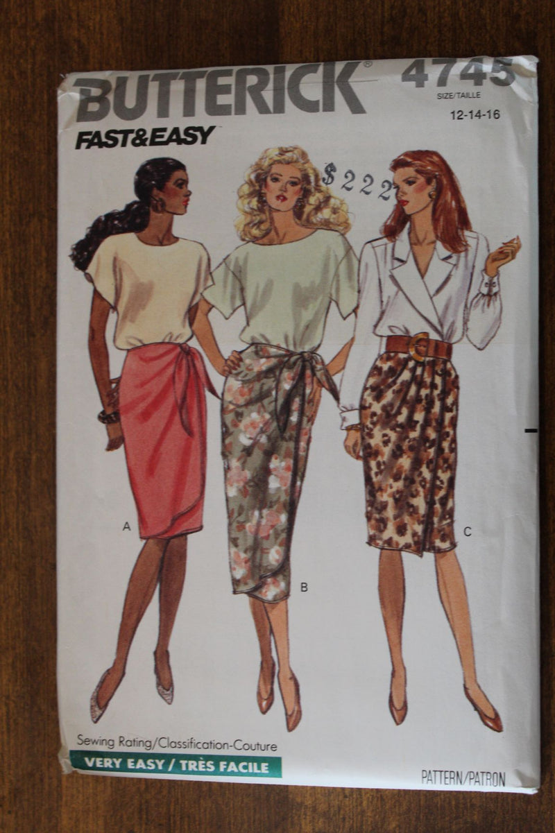 Butterick 4745, Misses Skirts, Wrap Style, Sz Varies, Uncut Sewing Pattern