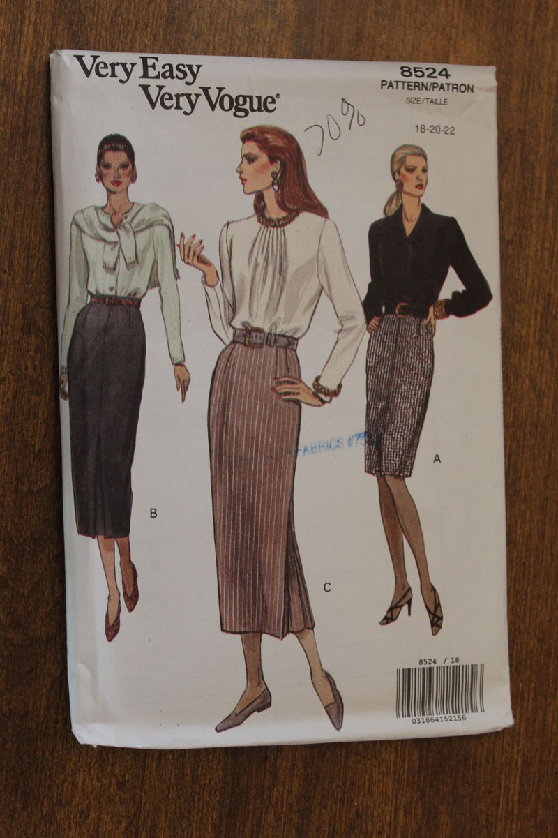 Vogue 8524, Misses Skirts, Sz Varies, Uncut Sewing Pattern