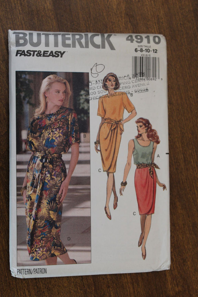 Butterick 4910, Misses Tops, Skirts, with Sash, Uncut Sewing Pattern