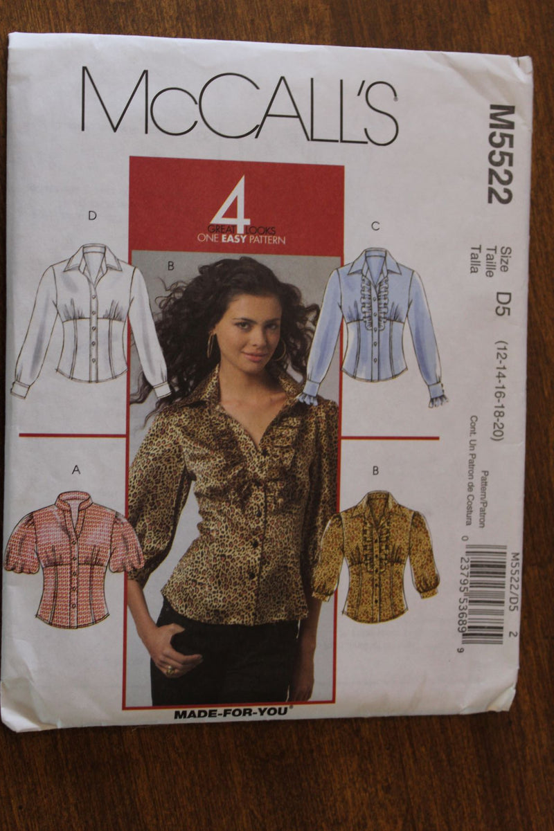 McCalls M5522, Misses Shirts, Blouses, Uncut Sewing Pattern