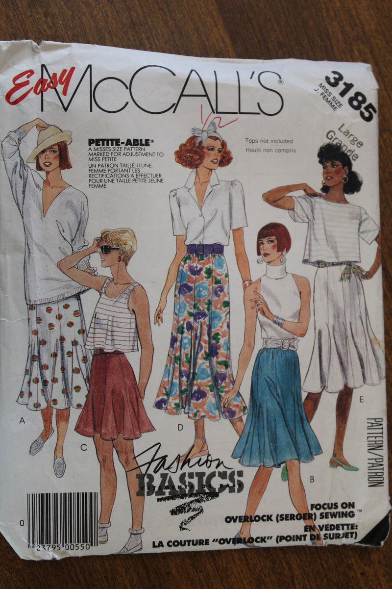 McCalls 3185, Misses Skirts, Stretch Knit, Uncut Sewing Pattern