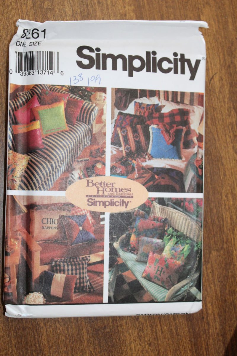 Simplicity 8261, Pillows, Uncut Sewing Pattern