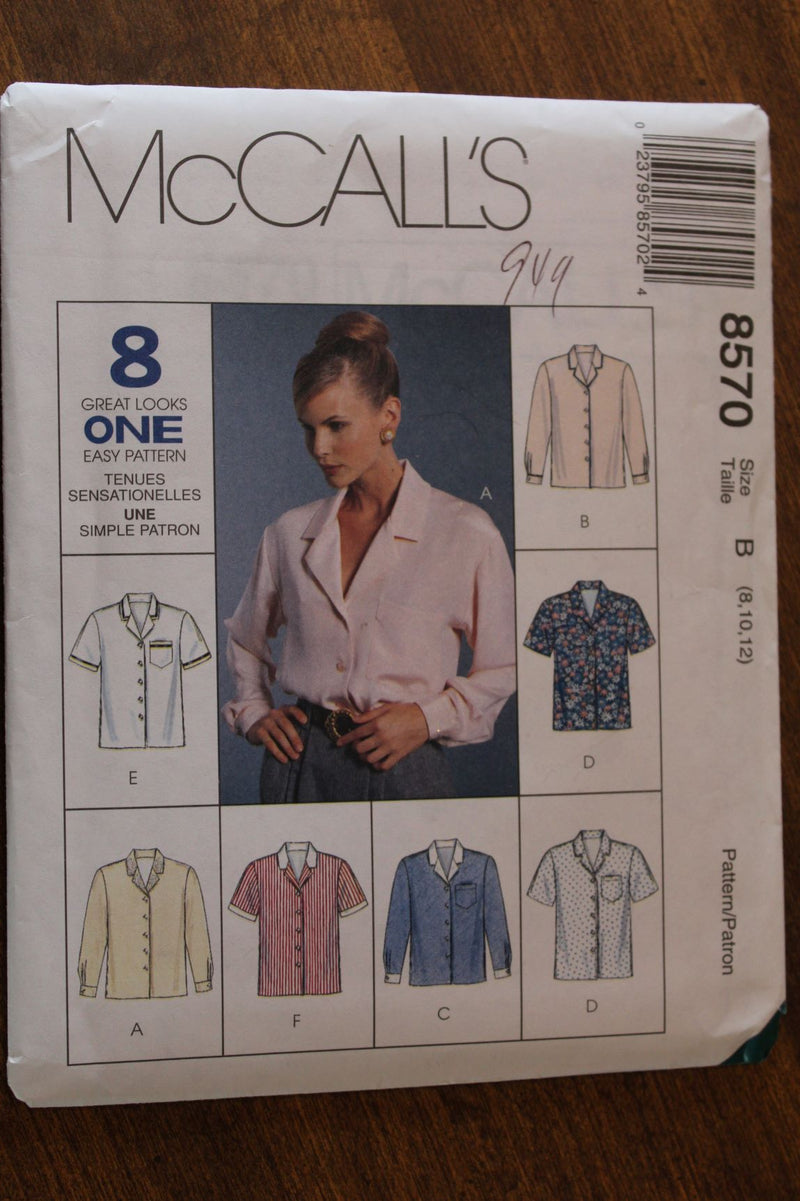 McCalls 8570, Misses Blouses, Shirts, Uncut Sewing Pattern