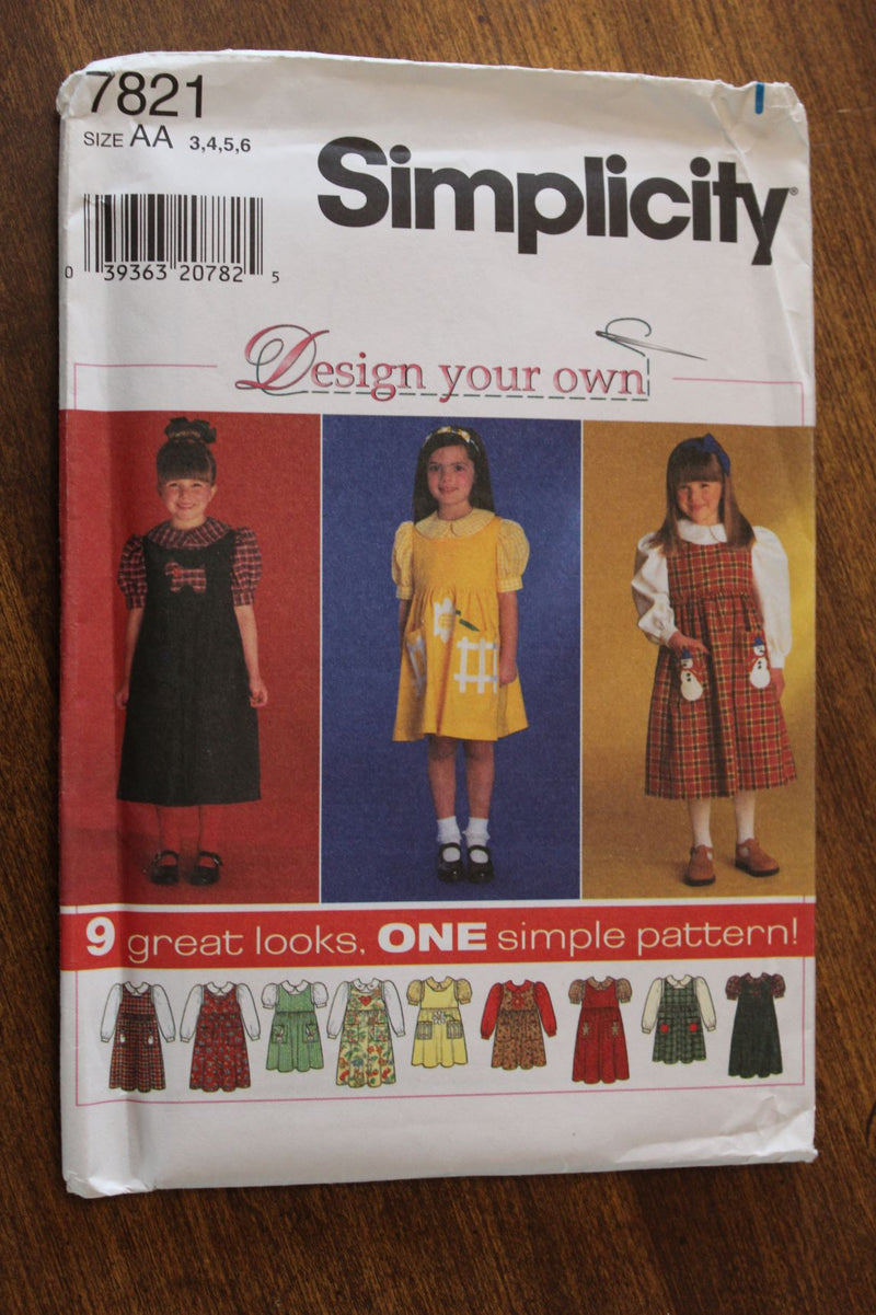 Simplicity 7821, Girls Dresses, Jumpers, Blouses,  Uncut Sewing Pattern