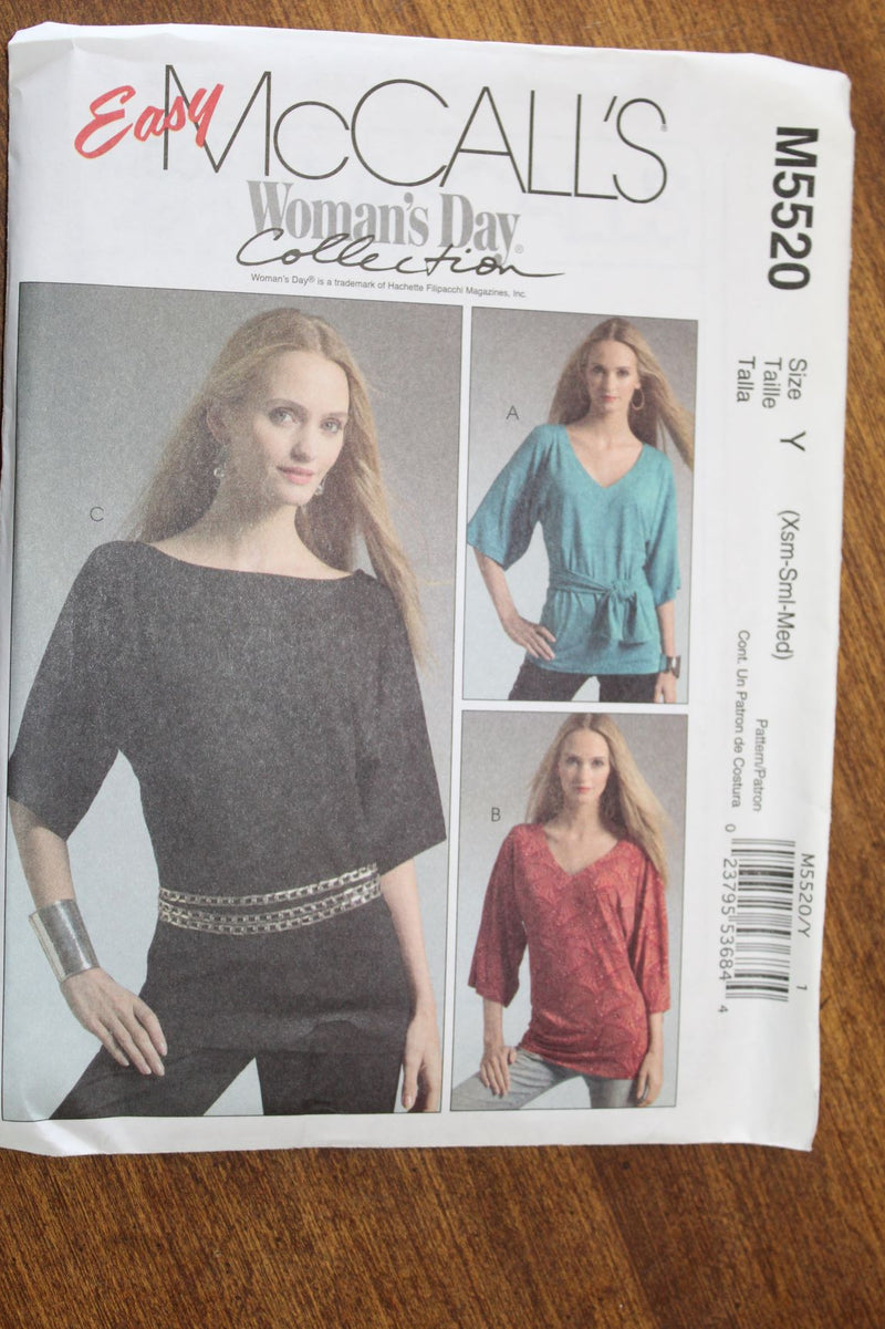 McCalls M5520, Misses Tunics, Tops, Pullover, Uncut Sewing Pattern