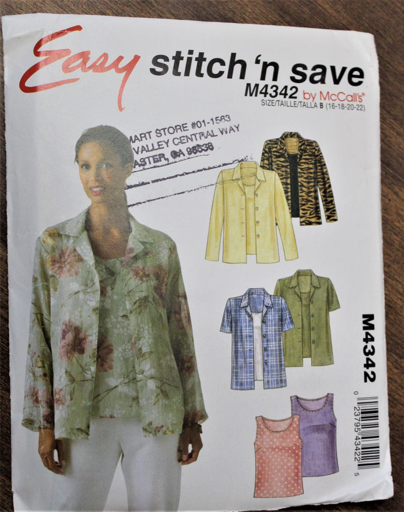 McCalls Stitch n Save M4342, Misses Shirts, Tops, Uncut Sewing Pattern