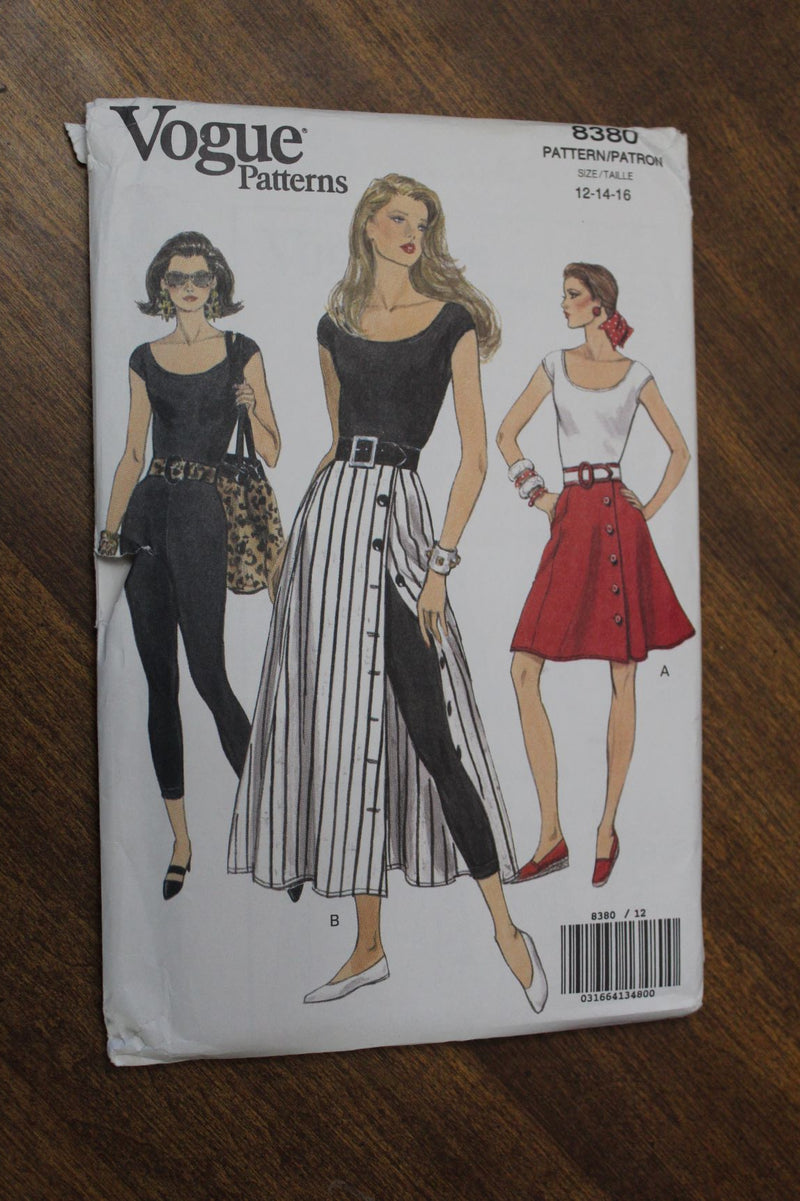 Vogue 8380, Misses Skirt, Bodysuit, Leggings, Uncut Sewing Pattern