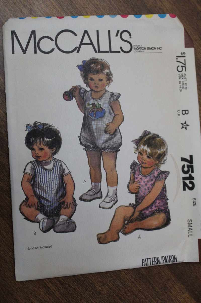 McCalls 7512,  Babies Romper, Uncut Sewing Pattern