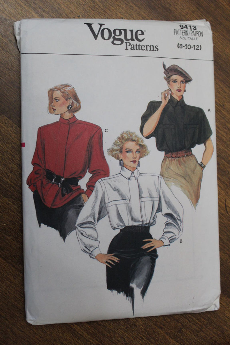 Vogue 9413, Misses Blouses, Shirts, Uncut Sewing  Pattern