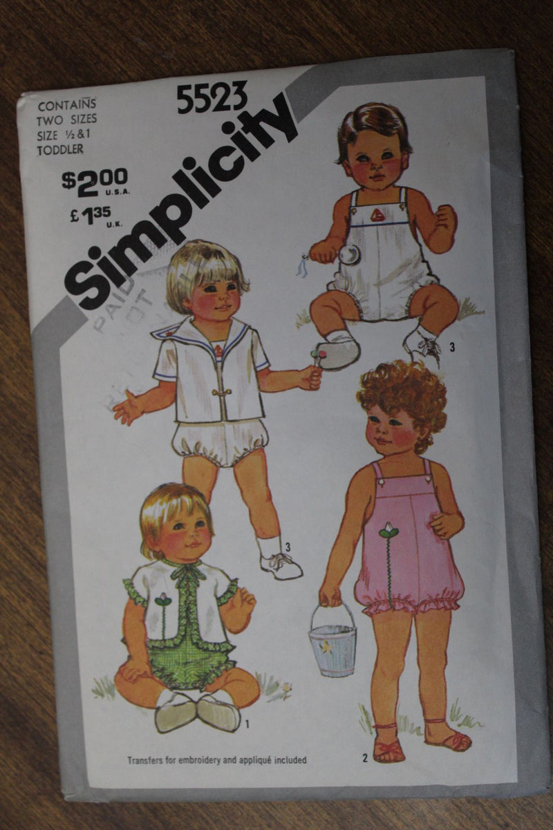 Simplicity 5523, Childrens Sunsuits, Jackets, Rompers, Uncut Sewing Pattern