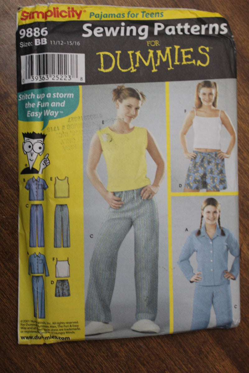 Simplicity 9886, Girls Sleepwear, Tops, Pants, Uncut Sewing Pattern