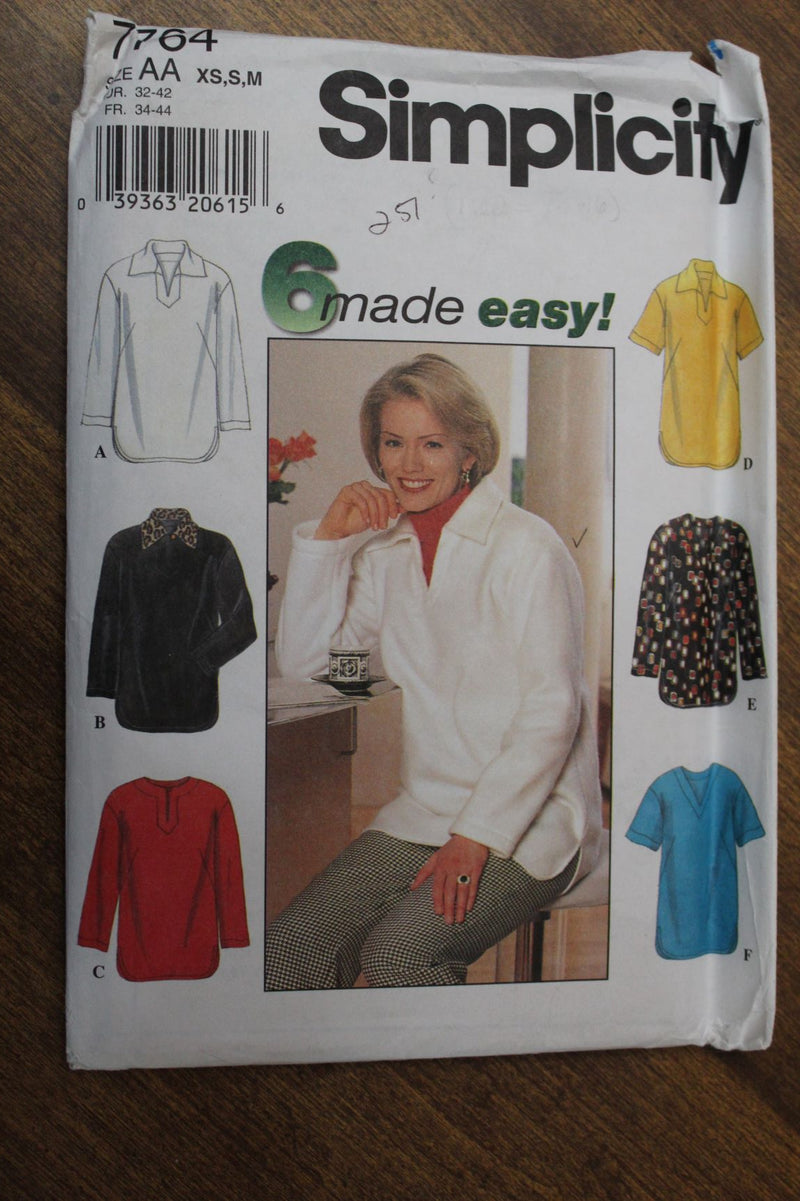 Simplicity 7764, Misses Tunics, Pullover Style, Uncut Sewing Pattern
