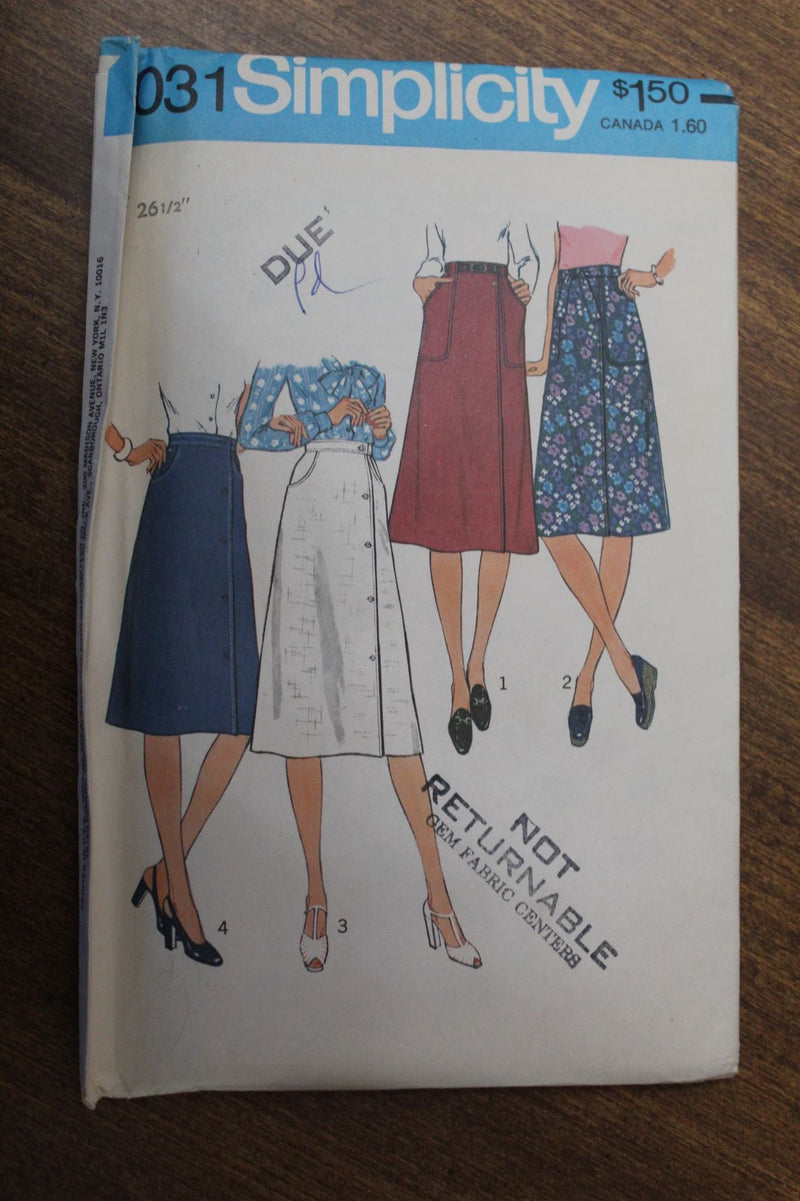 Simplicity 8031, Misses Skirts, Uncut Sewing Pattern