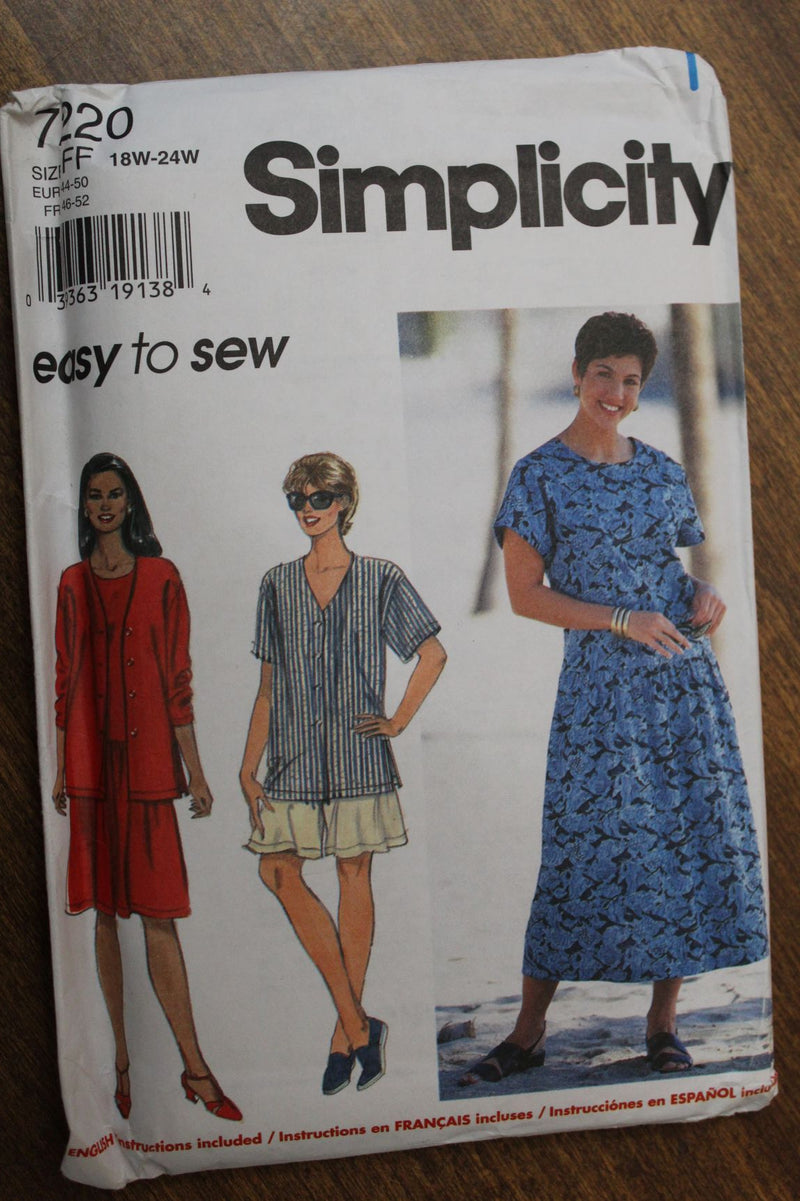 Simplicity 7220, Womens Tops, Dresses, Shorts, Sz Varies, Uncut Sewing Pattern