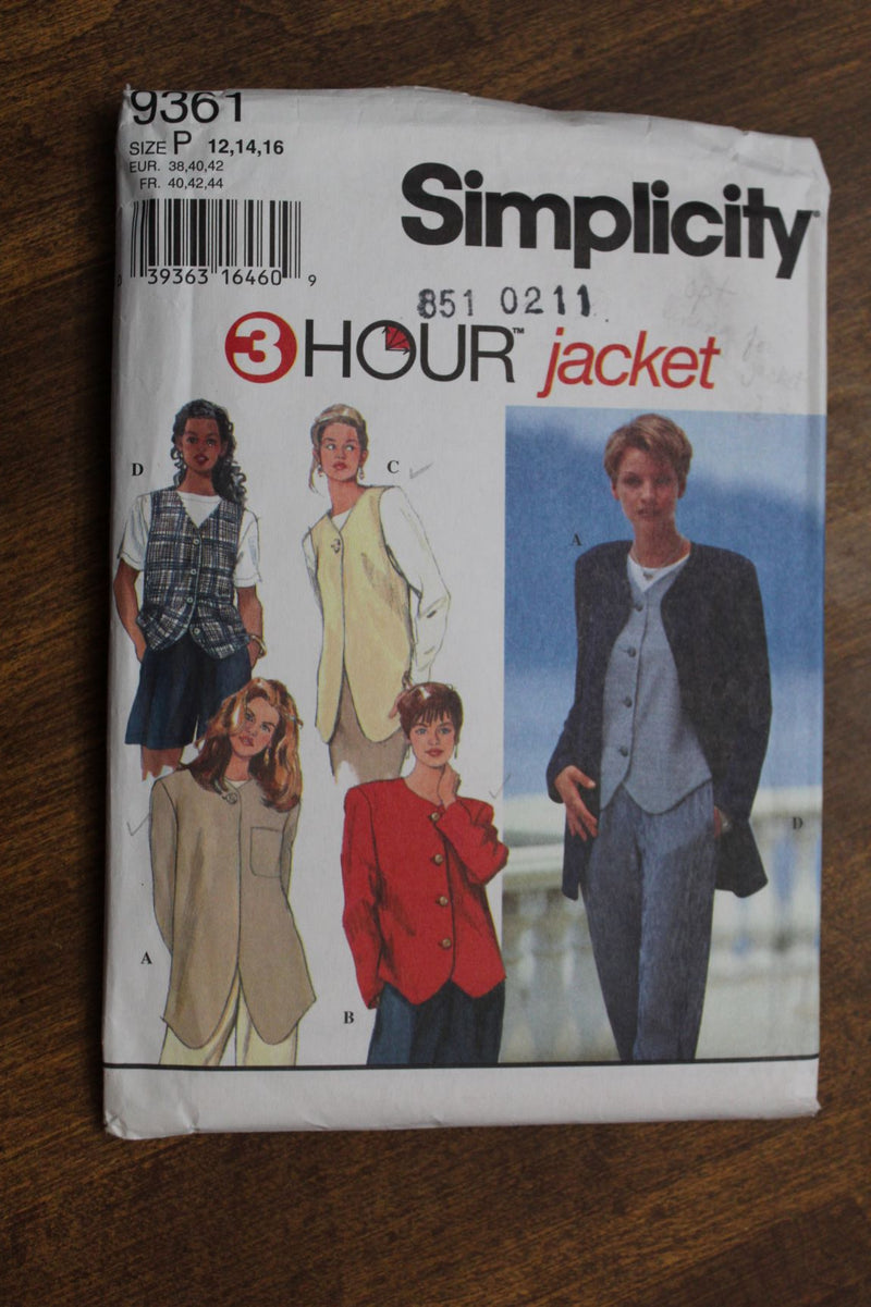 Simplicity 9361, Misses Jackets, Vests, Lining Optional, Uncut Sewing Pattern