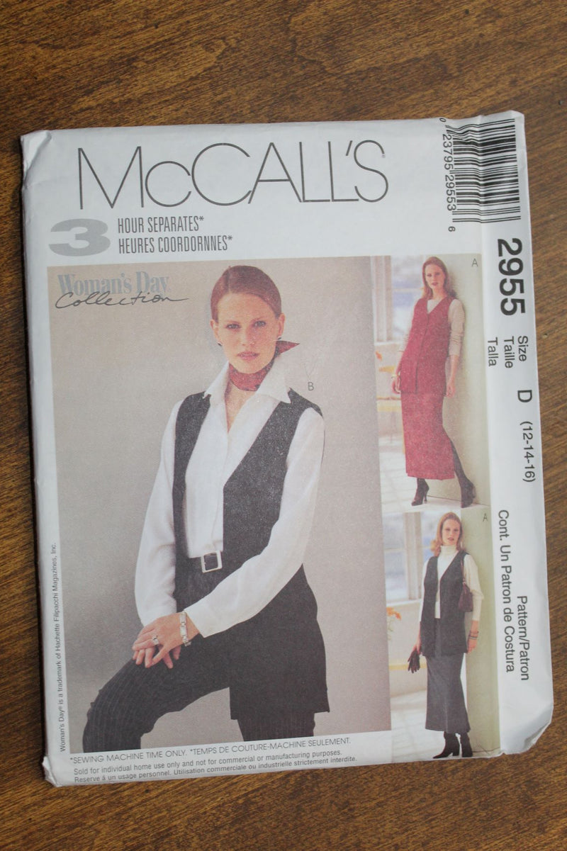 McCalls 2955, Misses Vest, Skrits, Pants, Uncut Sewing Pattern