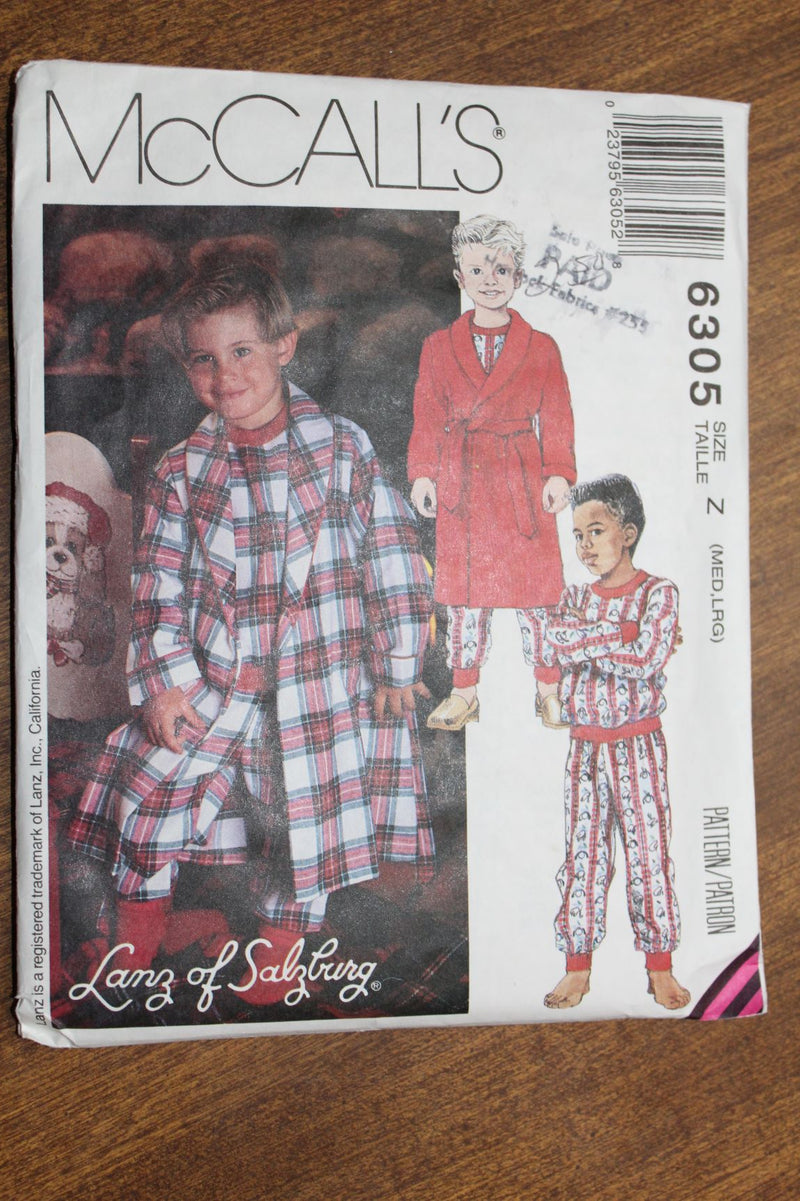 McCalls 6305, Boys Sleepwear, Robe, Uncut Sewing Pattern