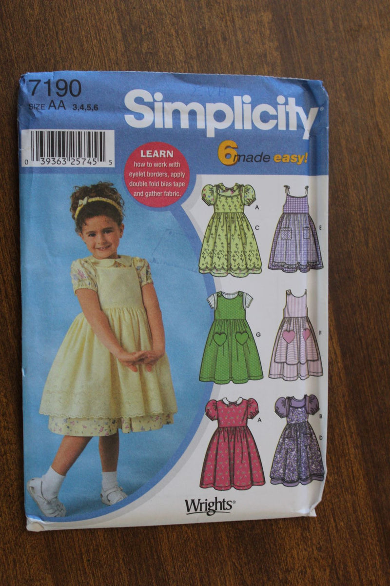 Simplicity 7190, Girls Dresses, Uncut Sewing Pattern