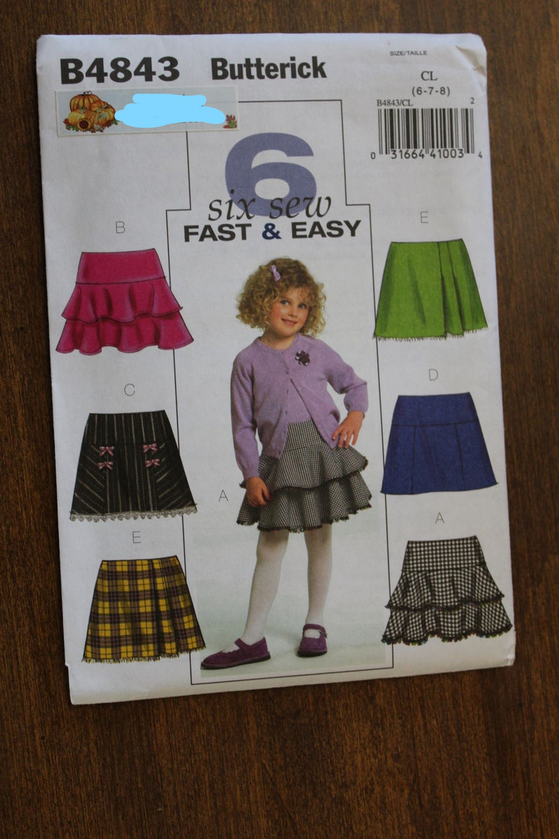 Butterick B4843, Girls Skirts, Uncut Sewing Pattern
