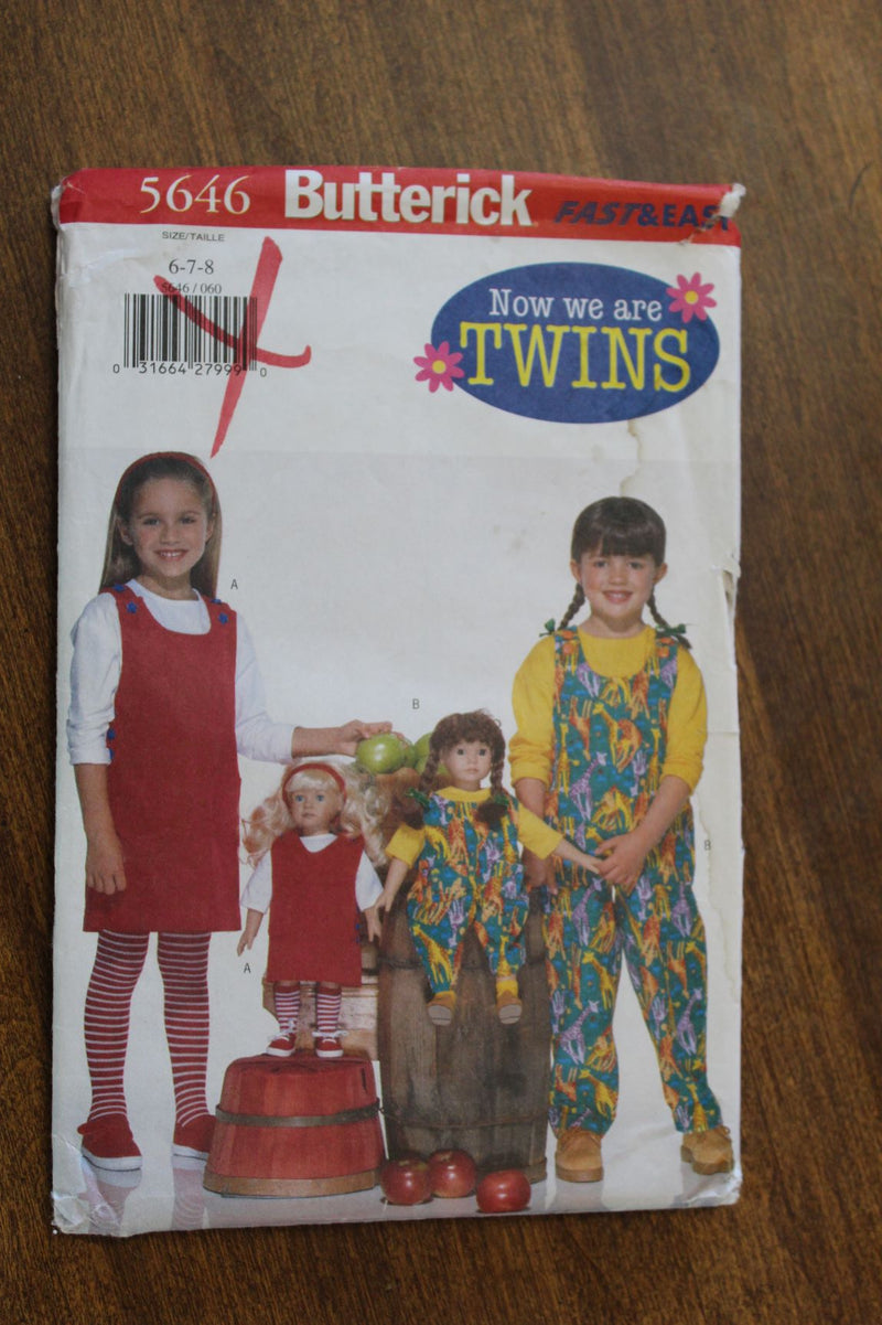 Butterick 5646, Girls Jumpers, Tops, Doll Clothing, Uncut Sewing Pattern