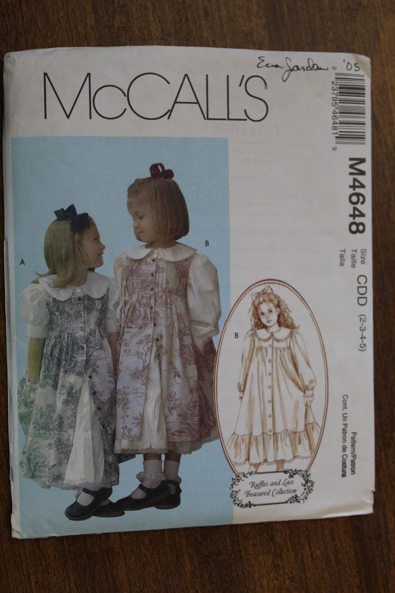 McCalls M4648, Girls Dresses, Uncut Sewing Pattern