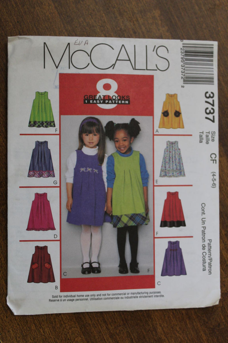 McCalls 3737, Girls Jumpers, Uncut Sewing Pattern