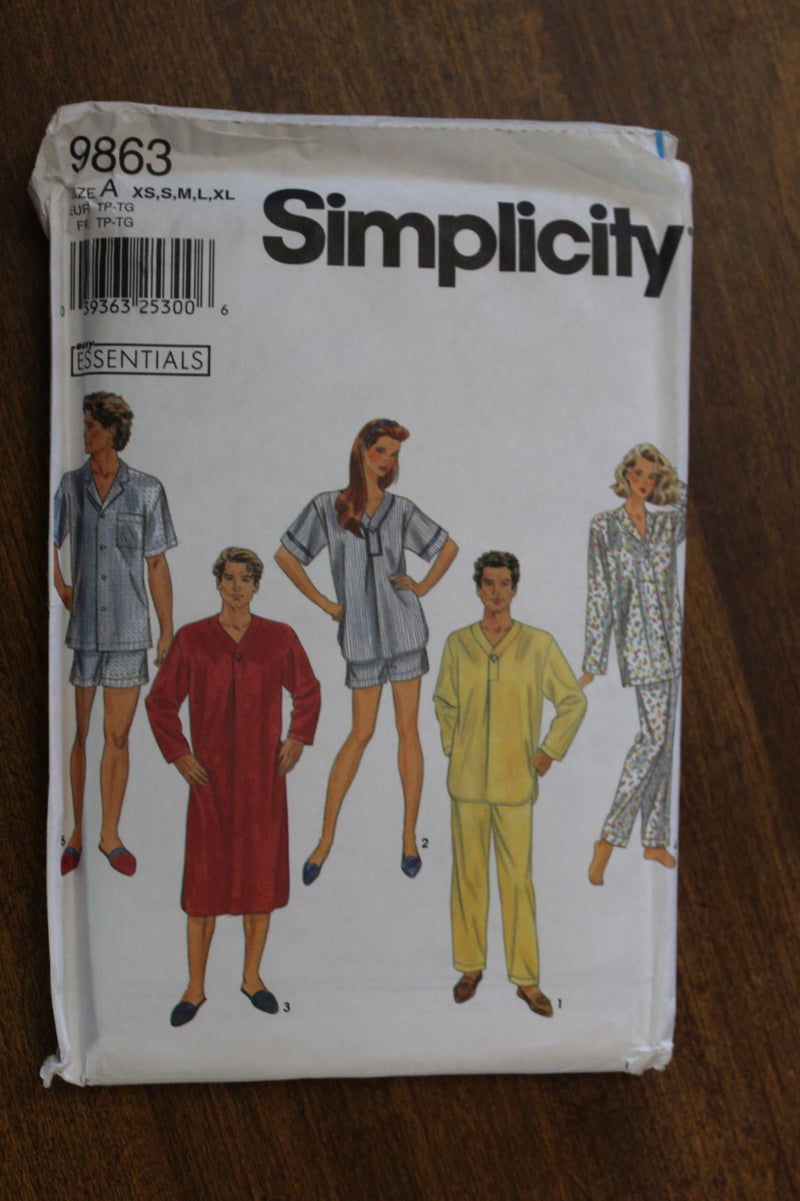 Simplicity 9863, Men's, Womens, Sleepwear, Uncut Sewing Pattern