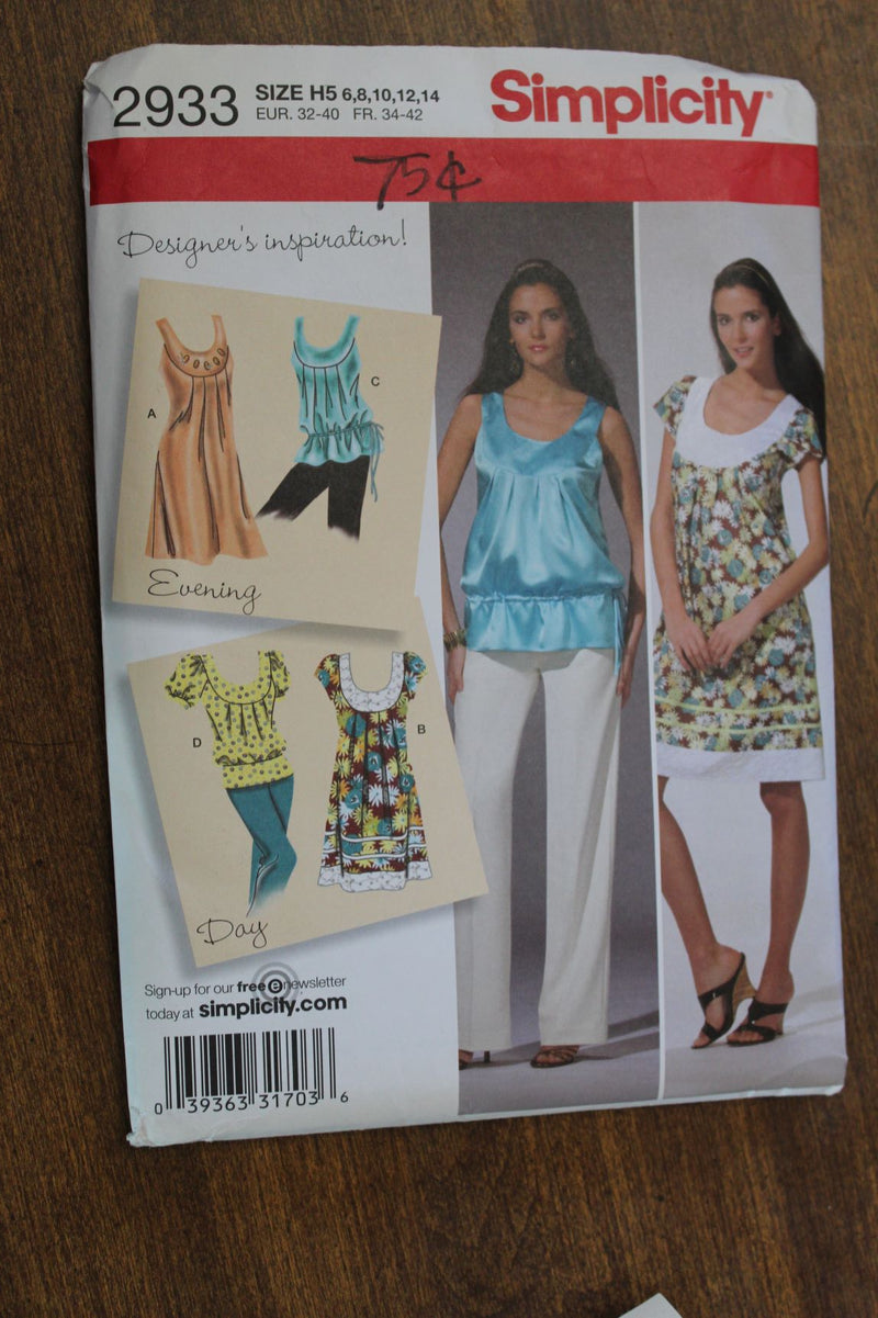Simplicity 2933, Misses Tops, Dresses, Pullover, Uncut Sewing Pattern