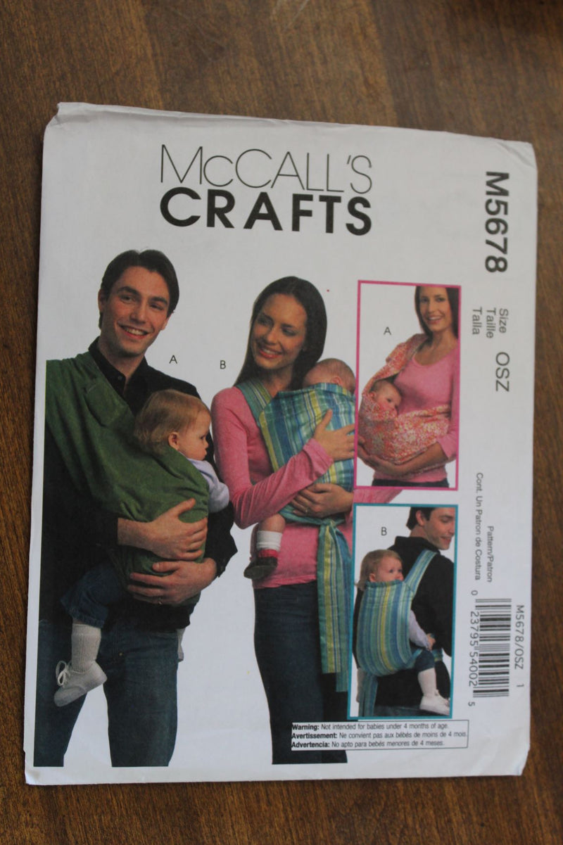 McCalls M5678, Crafts, Baby Carriers, Wrap, Uncut Sewing Pattern