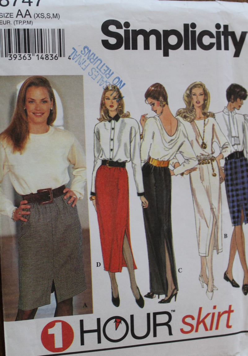 Simplicity 8747, Misses Skirts, Uncut Sewing Pattern